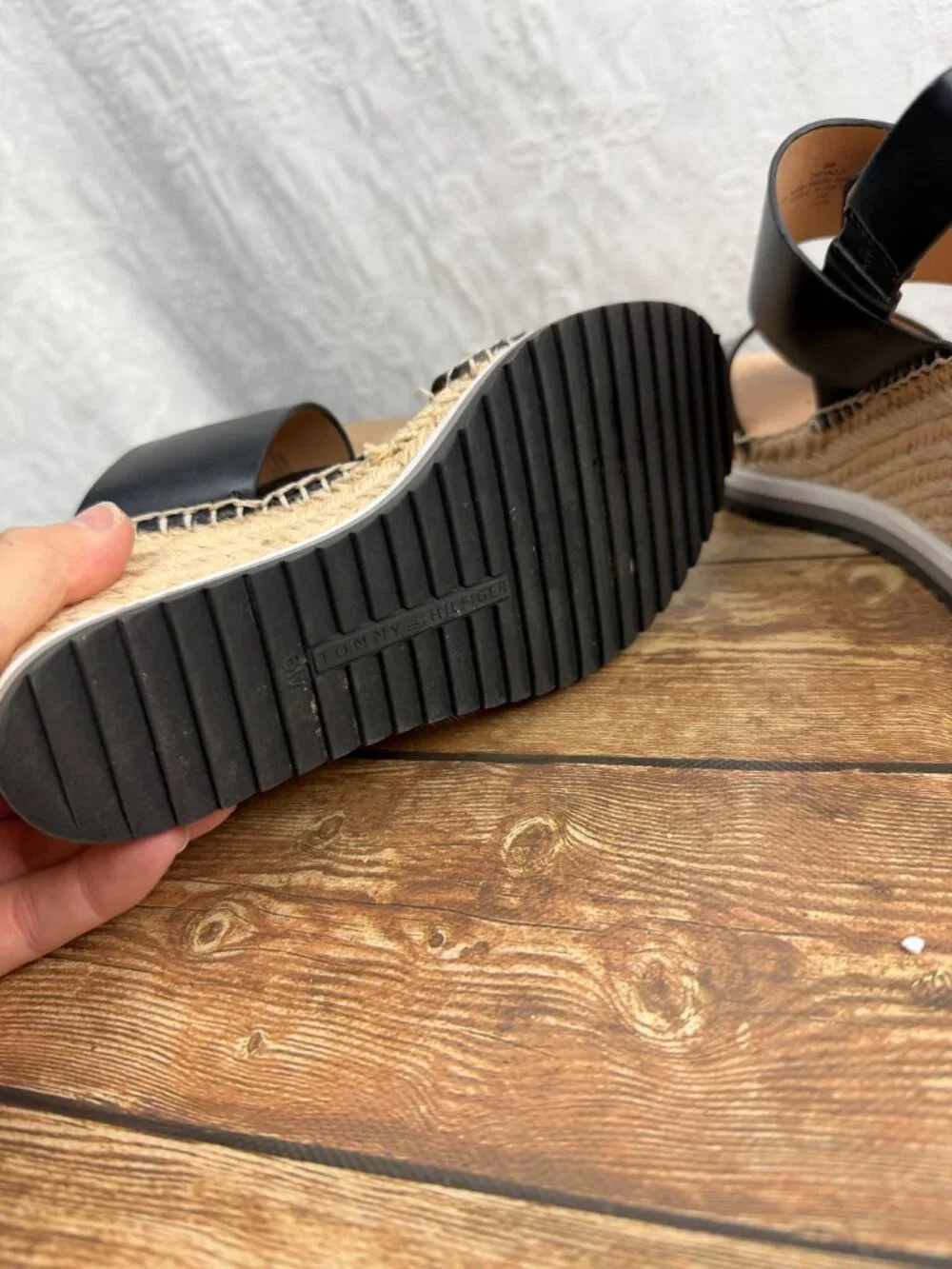 Tommy Hilfiger Women’s Size 6 Black Espadrille Wedge Sandals Bow Ankle Strap